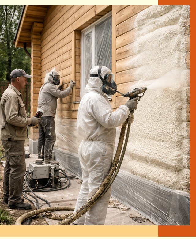 Утепление дома из бруса ППУ в Еманжелинске от 3954 руб/м2 под ключ | ТепломастерМнж