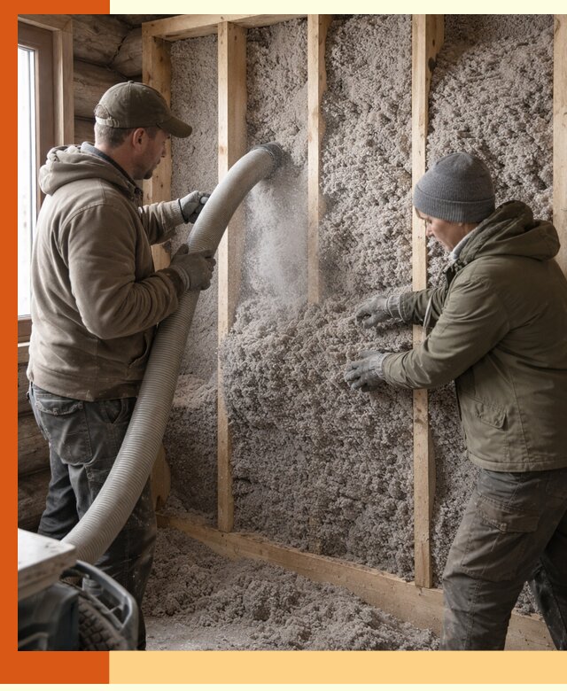 Утепление бревенчатого дома эковатой в Еманжелинске