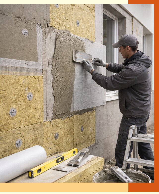 Утепление фасада под штукатурку в Еманжелинске от 4314 руб/м2 — монтаж пенопластом и минватой | ТепломастерМнж