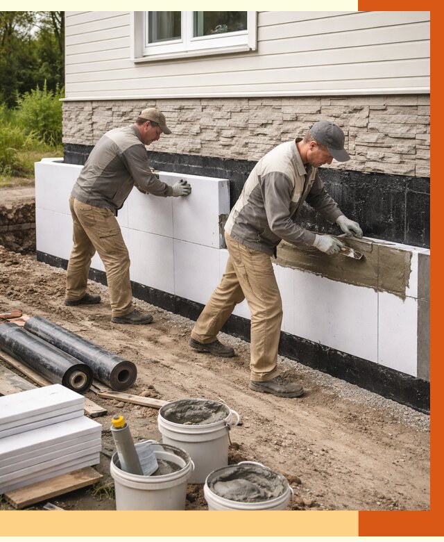 Утепление фундамента снаружи в Еманжелинске от 4314 руб. за м² | ТепломастерМнж