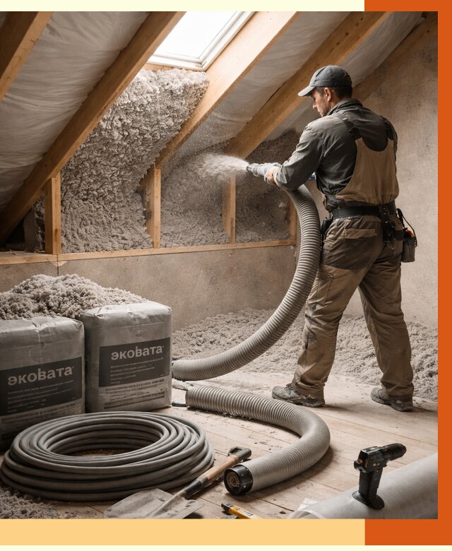 Утепление мансарды эковатой в Еманжелинске от 2260 руб/м2 — монтаж, задувка, цена | ТепломастерМнж