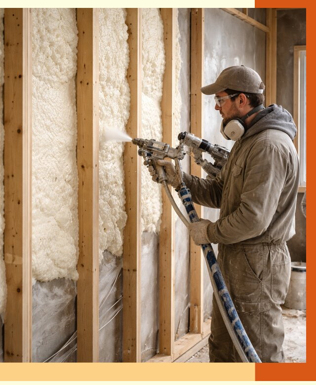 Утепление каркасной стены ППУ в Еманжелинске от 4365 руб./м2 под ключ | ТепломастерМнж