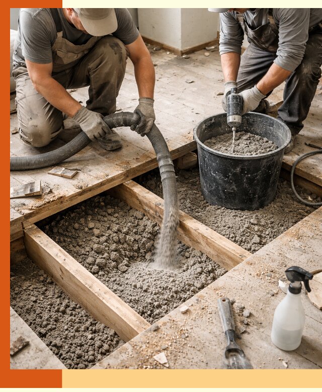 Заполнение пустот пола в Еманжелинске полиуретаном и пенополистиролом