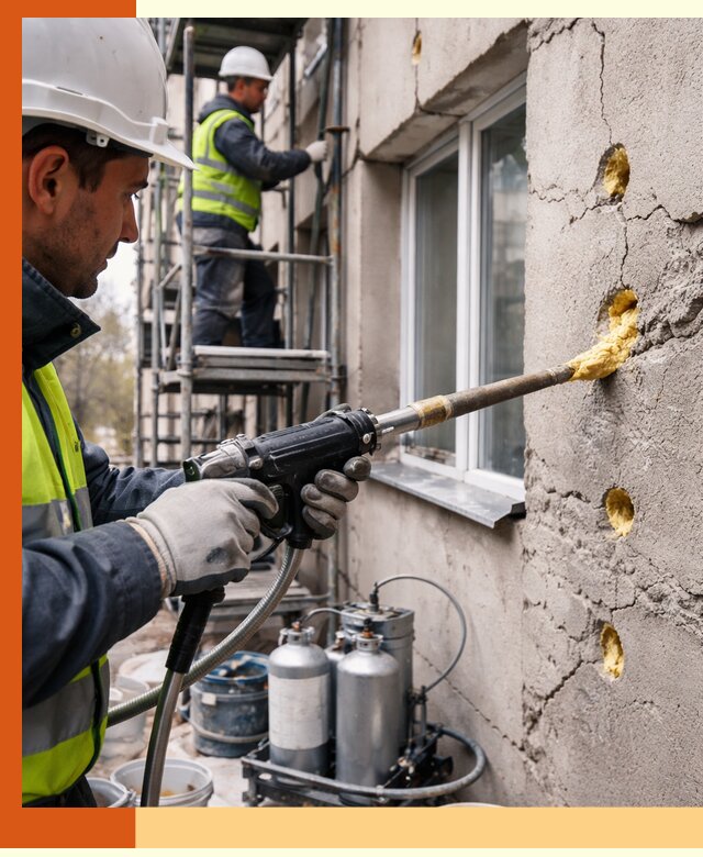 Заполнение пустот в фасаде и утепление стен в Еманжелинске